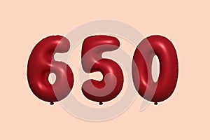 Red Helium Balloon 3D Number 650