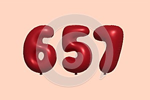 Red Helium Balloon 3D Number 657