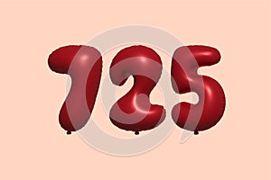 Red Helium Balloon 3D Number 725