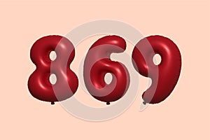 Red Helium Balloon 3D Number 869