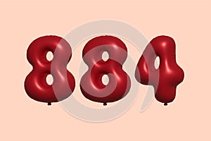Red Helium Balloon 3D Number 884