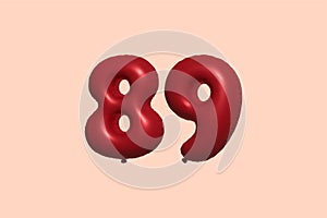 Red Helium Balloon 3D Number 89