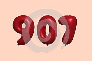 Red Helium Balloon 3D Number 907