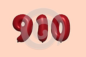 Red Helium Balloon 3D Number 910