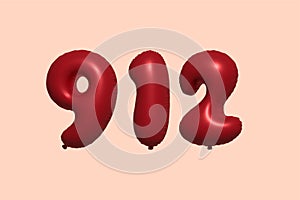 Red Helium Balloon 3D Number 912