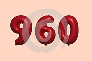 Red Helium Balloon 3D Number 960