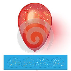 Red helium balloon with confetti. Vector illustration.