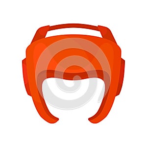 Red helmet for boxer. Boxing protective headgear. Sports equipment. Sparring gear for martial arts. Flat vector design