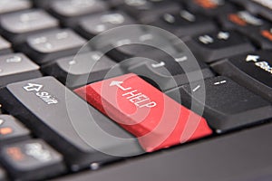 Red Help Key Button on Keyboard, closeup