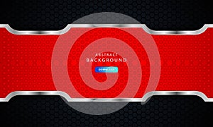 Red hexagonal abstract metal background with silver outline effect