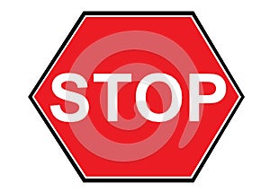 A red hexagonal shaped white font stop halt signage symbol sign