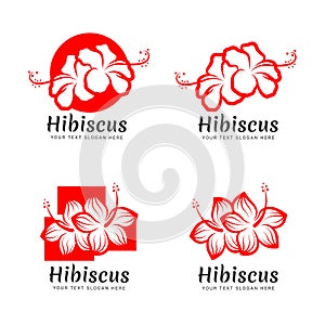 Red Hibiscus flower logo sign collection vector design