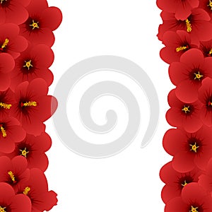 Red Hibiscus Flower - Rose of Sharon Border isolated on White Background. Vector Illustration