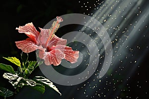 Red hibiscus flower and water drops