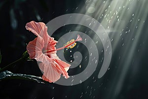 Red hibiscus flower and water drops