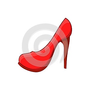 Red high heel shoe icon, cartoon style