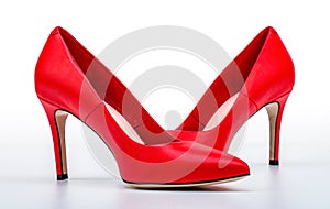 Red high heel shoes isolated on white background. A pair of red high hell shoes isolated. Pair of red high heeled shoes photo