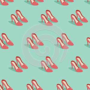 Red high heels seamless pattern