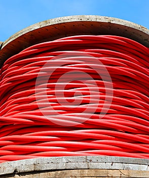 red high voltage electrical cable reel for transporting electricity from power plant