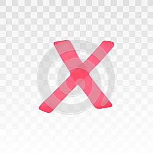 Red highlighter cross isolated on transparent background. Marker pen highlight underline cross. Vector hand drawn