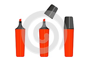 Red highlighter marker, 3 versions of marker in red color