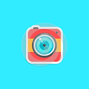 Red hipster photo camera icon sticker