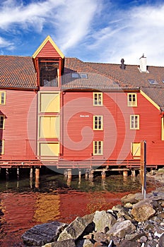 Red historic house in Bergen, Norway