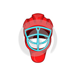 Red hockey helmet with cage icon, cartoon style