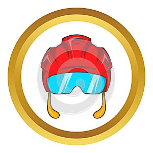 Red hockey helmet with glass visor vector icon