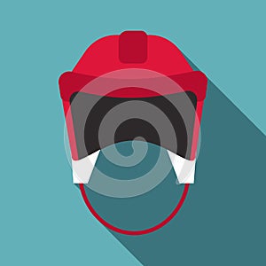 Red hockey helmet icon, flat style