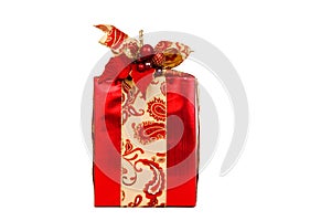 Red Holiday gift on white with clipping path