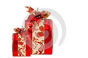 Red Holiday gift on white with clipping path