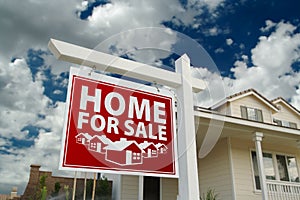 Red Home For Sale Real Estate Sign and House
