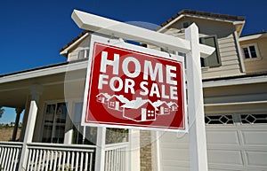 Red Home For Sale Real Estate Sign and House