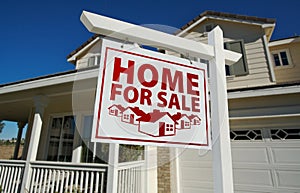 Red Home For Sale Real Estate Sign and House