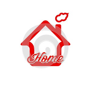 Red home vector icon. Smoking chimney