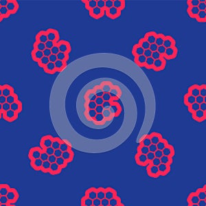 Red Honeycomb icon isolated seamless pattern on blue background. Honey cells symbol. Sweet natural food. Vector