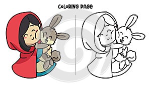 The Red Hood Hugged The Rabbit Coloring Page