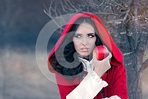 Red Hooded Woman Holding Apple Fairytale Portrait
