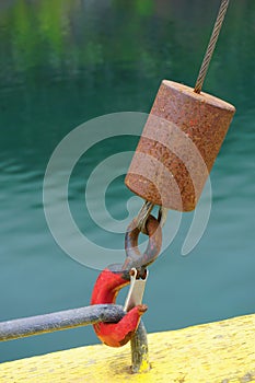 Red hook secured on fishing boat