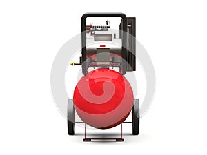 Red horizontal air compressor isolated on a white background. 3d illustration.