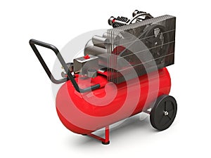 Red horizontal air compressor isolated on a white background. 3d illustration.