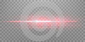 Red horizontal lensflare. Light flash with rays or spotlight and bokeh. Red glow flare light effect. Vector illustration photo