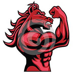 Red Horse Bodybuilder Posing His Muscular Body Vector Mascot
