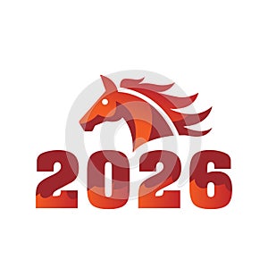 Red horse logo for new year 2026 flame flat vector