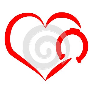 Red horse shoe with heart on white background