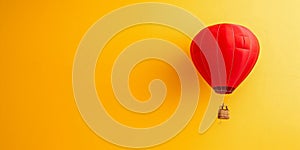 Red Hot Air Balloon Against Yellow Background