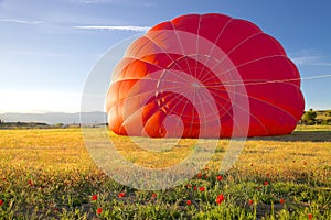 Red Hot Air Balloon Being Inflated