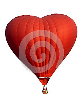 Red hot air balloon in heart shape isolate on white.