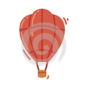 Red Hot Air Balloon with Suspended Gondola or Wicker Basket Vector Illustration